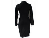 XXS 1990s Sexy Club Dress - Black Knit Bodycon 90s Mini Dress with Cutouts & Silvertone Buckles - Bare Midriff - Long Sleeve - Bust 30