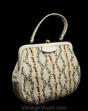 1960s Needlepoint Handbag - Laurel Wreath Vines Purse - 60s Elegant Tapestry Style Bag - Beige Green Taupe - Grecian Greek Neoclassical
