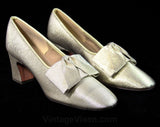 Size 6 Sparkling Gold Shoes - 1960s Metallic Heels - 60s Pumps - Fine Metallic Brocade - Square Bows - Evening - Deadstock - 6M - 43158-3