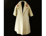Rare Lilli Ann Swing Coat - 50s 60s Orange Coral Reef Branches & Rhinestones with Beadwork and Gold Sequins - Ivory Mohair - Medium