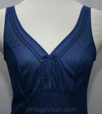 Size 6 Sexy 1970s Navy Negligee - Sleeveless 70s Nightgown - Spring - Summer- Flirty Blue Nylon Nightie - Bust 35.5 - Waist 30.5 - 38823-1