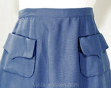 Size 6 Blue Linen Skirt - Top Quality 1960s Preppy Wedgwood Summer A Line Skirt With Pockets - Hand Finished - Tanner Label - Waist 25.5