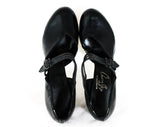 Size 4.5 1940s Black Leather Shoes - Unworn 40s Pumps with Deco Curve Strap High Heels - Pin Up Girl Deadstock - MISMATCH Size 5 & 4 1/2