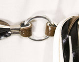 Classic Hippie Belt - Small to Medium - 60s 70s Brown Black White Fringe & Silvertone Metal Rings - Faux Leather Boho 70s Rock Star Hip Belt
