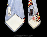 1940s Men's Tie - Collector's 40s WWII Era Necktie - Woven Novelty Print Titled California Checks - 40s Swing Style Wide Rayon Satin Cravat