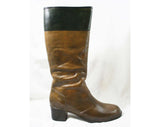 Size 10 Black & Brown 60s Boots - Waterproof Rubber - Sophisticated 1960s Street Style - Color Block - Lined - Unworn - Deadstock - 43294-1