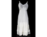 Size 0 Vintage Full Slip - 1950s White Sheer Lingerie - 50s Pure White Fancy Dress Slip by Aristocraft - Sheer Shirred Nylon Flounce Hem NOS