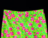 Lilly Pulitzer Pants - Size 10 Pink Roses Print - Green & Yellow Polyester Knit Preppie 70s Pant - 1970s Spring Novelty Print - Waist to 32
