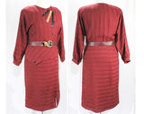 Medium 1930s Inspired Dress - Size 10 1980s Burgundy Office Dress with Snake Skin Trim - Maroon Wool from Italy - 30s Asymmetric - Bust 38