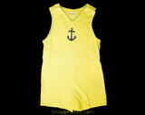 Size 4T 1950s Toddlers Play Outfit - Gender Neutral 50s 60s Nautical Sailor Style Romper - Yellow & Blue One Piece - Ships Anchor Applique