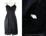 Size 10 Black Full Slip - 1950s 1960s Lingerie - Nylon Tricot & Lace - Pink Ribbon Rosettes - Classic 50s Deadstock - Bust 37 - 49939-16/17
