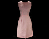 Size 6 Pink 1960s Dress - Femme Office Bombshell 60s Tailored Chic - Sleeveless Chiffon & Shantung Fitted A-Line - Pristine - Waist 25.5