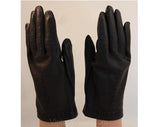 Black Leather Gloves with Herringbone Stitchery - Beautiful 50s Ladies Pair 1950s Gloves - Excellent Condition - Classic 50's Accessories