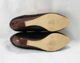 Size 6 Leather Shoes - Boho Black Huarache Style Design - 1990s Stilettos - Woven Trim & Stacked Wood Heels - Brazil - 90s Deadstock 6M