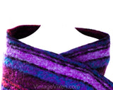 1960s Purple Mohair Scarf - Scottish Aubergine Plum Turquoise & Orange Large Wrap - 1950s 60s Fluffy Fuzzy Light Shawl - 48 x 74 Inches