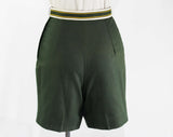 Size 0 Shorts - 1950s Sage Green Cotton Short - XXS 50s Tailored Summer Separates - Original Preppy Striped Belt - NWT Deadstock - Waist 23