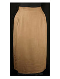Size 6 Tan Suit - ca. 1962 Minimalist Mocha Linen Suit - Small Open Beige Front Jacket & Pencil Skirt - High Quality - Waist 26 - 31662-1