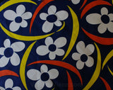Mod 60s Navy Blue Daisy Cotton Canvas - 1.6 Yards x 35 Inches Wide - 1960s Summer Tiki Print Daisies & Boomerangs - Fresh Vintage Yardage