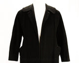 Large 1950s Black Coat - Size 12 to 14 Luxurious Overcoat - 50s Open Front Winter Coat - Beautiful Plush Luxury Soft as Cashmere - Bust 42