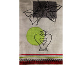 1950s Vanity Silk Scarf - Lipstick & Perfume Novelty Print - 50s Vintage Vixen Bachelorette Style - Gray Red Lime Green - Faux French Label