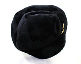 Soft Black Hat with Brass Buttons & Velvet Band - Furry Velvety Napped Felt - 1930s Look Floppy Brim Millinery - Mixed Eras - Eva NYC Label