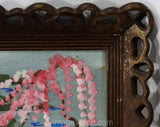 Pair Large Framed Pictures - 1940s Japanese Kimono Ladies - Hand Painted Eastern Garden Scenes - Pink Green Silver 40s WWII Era Boudoir Art