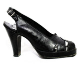 Size 6 1930s Black Shoes - Unworn As Is Peep Toe Platforms with Dovetailed Design - Beautiful Authentic 30s 40s Heels - Chic NOS Deadstock