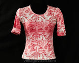 Antiques & Collectables Novelty Print 1970s Tee Shirt - Child's Large or Ladies XXS Cotton Jersey Knit - Pink Attic Treasures - Chest 31