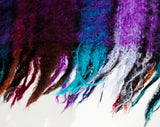 1960s Purple Mohair Scarf - Scottish Aubergine Plum Turquoise & Orange Large Wrap - 1950s 60s Fluffy Fuzzy Light Shawl - 48 x 74 Inches