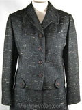 Size 8 Gray Suit - Chic Early 1950s Charcoal & Blue Flecked Wool Jacket with Skirt - 50s National Recovery Board Label - Bust 36.5 - 33722
