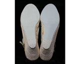 Size 9.5 M Beige Mesh Net 1980s Sandals - Open Toe Resort Slingbacks - Summer Preppy 80s Peep Toes & Bows - Harbor Town of Maine Deadstock