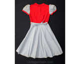 1930s 40s Red & Gray Cotton Dress - Petite Ladies Size 8 - Teen Size 16 - Old Fashioned Frock with Short Sleeves - 30s Deadstock - Bust 36