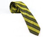 50s Yellow Striped Tie - 1950s Citrus & Black Necktie - Diagonal Stripes Collegiate Style Preppy Cravat - Mid Century 50's Office Wear