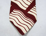 Men's Designer Tie - Maroon & Gray Raw Silk - 80s Necktie - 1980s Guy Laroche Paris Label - Burgundy - Abstract Wavy Pattern Burgundy Waves