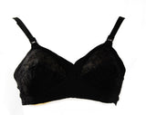 1960s 32A Black Bra - ca. 1963 Perky Mid Century Brassiere with Floral Embroidery - Style 1161 NIB Deadstock - Size 32 A - Bust 32 to 35