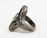 Size 5 Sterling Ring - Large Victorian Edwardian Revival Style - 1960s 70s Ornate Ring with Aqua Blue Stone & Marcasite 1900s Filigree Look