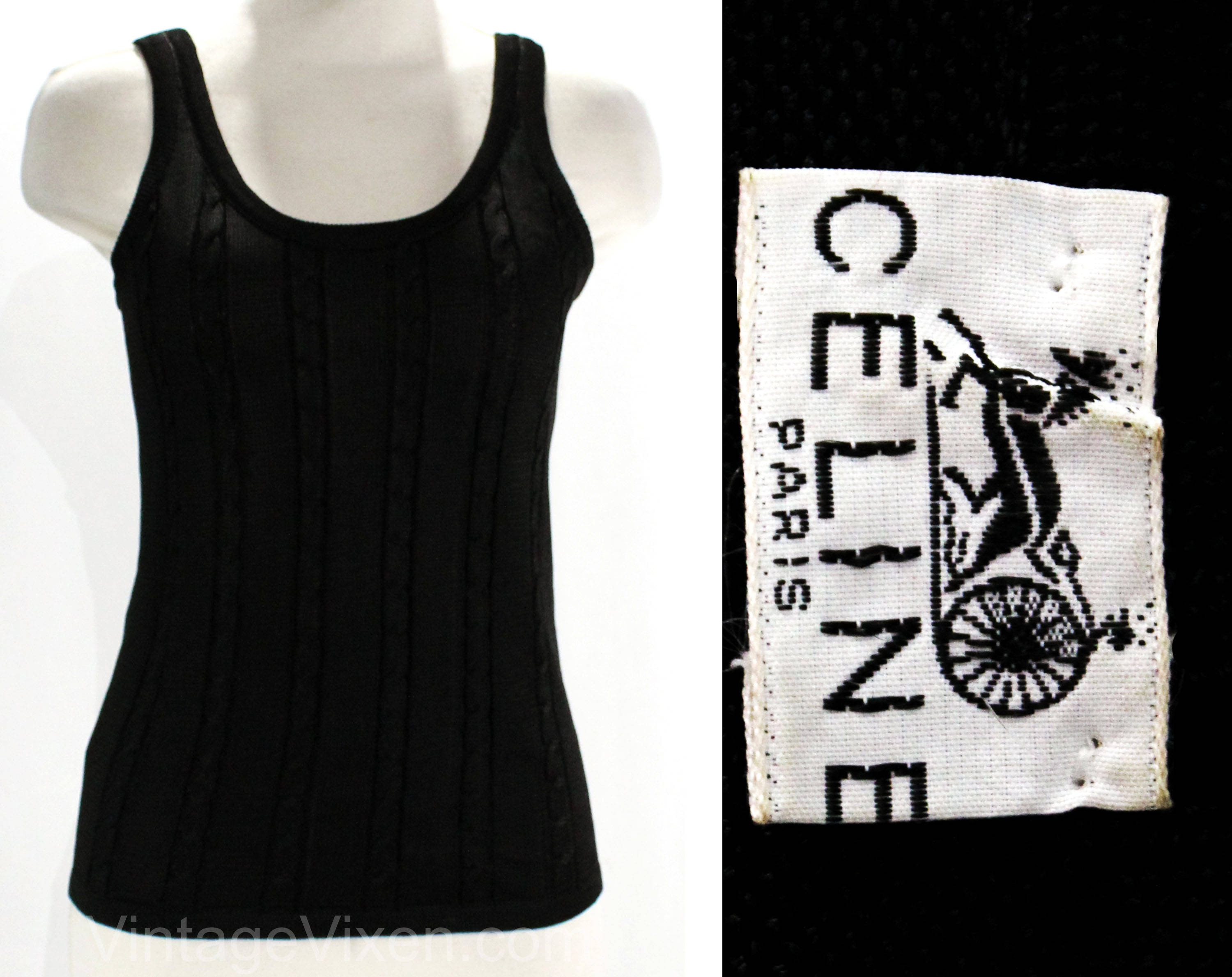 Size 0 Celine Tank Top - XXS 1990s Italian Black Sleeveless Summer Shi –  Vintage Vixen Clothing