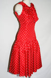 Size 6 Cocktail - 1950s Inspired Red Polka Dot Party Dress - Small - 1980s Mint Condition Deadstock - Sleeveless - NWT - Bust 36 - 33596-1
