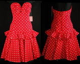 Size 4 Party Dress - Fabulous Retro 1950s Look Red Polka Dot Cocktail - Designer Victor Costa - Bust 33 - NOS 1980s Deadstock - 33557-1