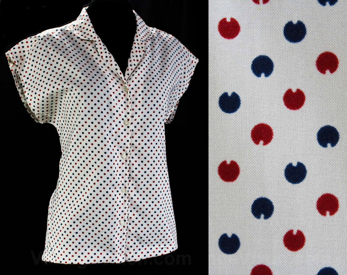 Size 10 Polka Dot Shirt - 1980s Career Blouse - Maroon Red & Navy Blue –  Vintage Vixen Clothing