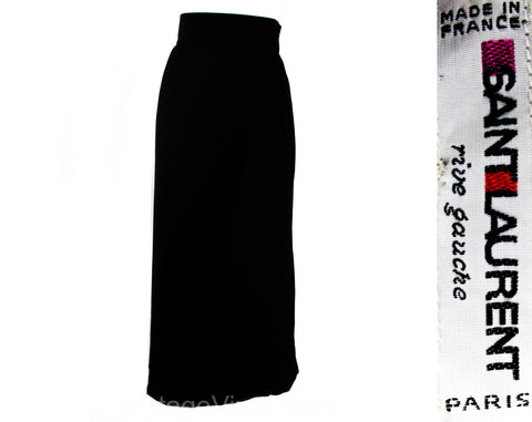 Size 10 Black Velvet Skirt - YSL Designer Formal Ankle Length - Winter Yves St Laurent Rive Gauche France - Medium - Waist 29 - Beautiful!