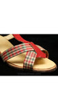 Size 5 Madras Plaid Sandals - 1950s Red Summer Sandal - 50s Preppie - Beach - Resort - Preppy - Wooden Heel - Deadstock - NOS - 39985-2