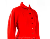 Size 12 Red Princess Coat - Beautiful Authentic 1950s Large Winter Wool Overcoat with Full Skirt & Shotcloth Lining - 50s Glam - Waist 29.5