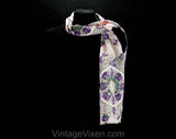 1940s Easter Bonnet Rayon Scarf - 40s Purple & Pink Roses Hat Novelty Print - Spring Lily of the Valley - Ribbons Bows - Rectangular - 49655