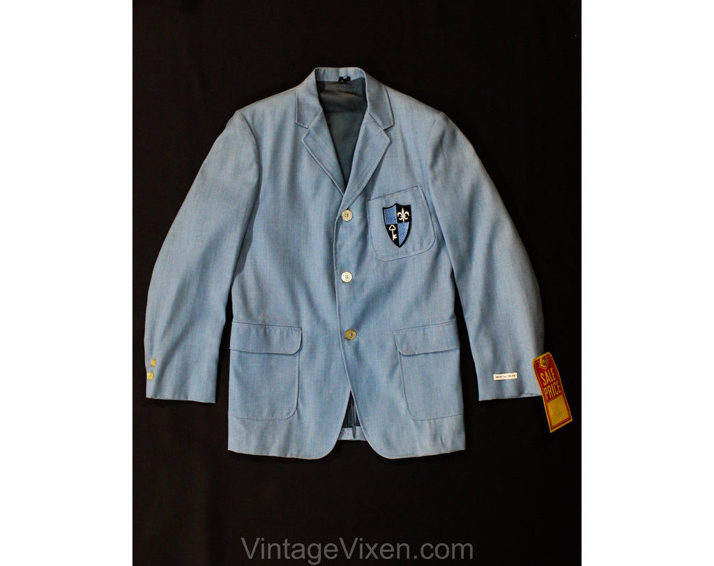 Teen Boys Size 14 Suit Jacket - 1960s Blue Summer Sport Coat - Boy's 12 to 14 - Collegiate Preppie Fall 60s NOS Deadstock - Chest 32 - As Is