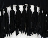 1950s Black Knit Shawl with Yarn Tassels - Any Size 50s Classic Winter Wrap - Large Warm Glamorous Rectangle Scarf - 53 x 22 Inches
