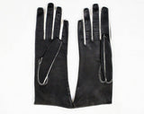 Black Leather Gloves with White Trim - Size 6 Sophisticated Wrist Length Kid Gloves - Pair 1950s Gloves - Chic 50's Accessories - 47978