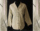 Size 12 Novelty Print Top - 1990s Khaki Tunic Shirt with Confetti Print - Oversized Casual 80s 90s Blouse - New Wave - Bust 39 - 36948-1