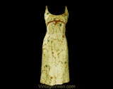 Large 1950s Boho Summer Dress - Size 12 Fitted Bombshell Hourglass - 50s Flaxen Taupe Silk with Turquoise & Coral Orange Beads - Waist 33