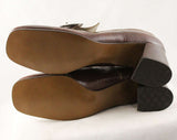 Size 6.5 Brown 60s Loafers - Never Worn 1960s Mod Shoes - 60s Wet Look Vinyl Pumps - Double Silvertone Buckle - NOS in Box - 6 1/2 AA Narrow